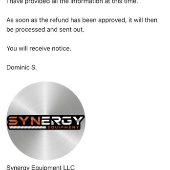 Synergy Equipment - Email correspondence from "Dominic" (aka Teresa). - Auto Parts & Supplies Near Me - Chandler, Arizona Synergy Equipment - Email correspondence from "Dominic" (aka Teresa). - Auto Parts & Supplies Near Me - Chandler, Arizona