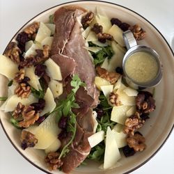 Allora Cafe - Fall salad with prosciutto, apple, cranberry, parm, and walnuts