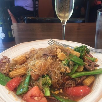 Thai Basil - Woonsen noodles stir fried w beef & veggies. Mmmm!! - Thai Near Me - Bozeman, Montana