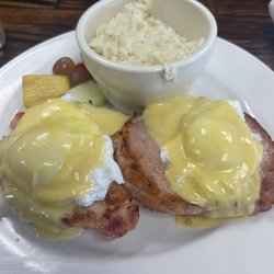 Poached - Eggs Benedict with Canadian Bacon and grits