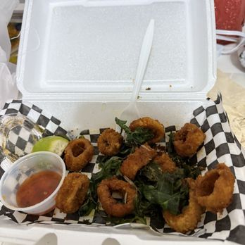 Magic Cup - I ordered their calamari medium spicy. I'm sad to say I could not eat this. This was beyond eatable. Don't waste your money on their snack! - Coffee & Tea Near Me - Houston, Texas