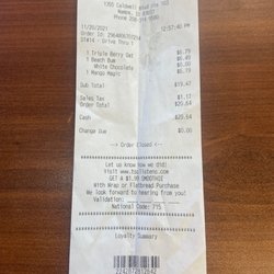 The receipt to confirm the total. Notice she didn't put the whole other 20 I gave her.
