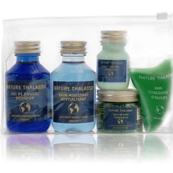 Les Secrets du Bain - Kit voyage: gel douchez tu stress, lait corporel et shampoing doux+ un savon galet exfoliant 25g offert