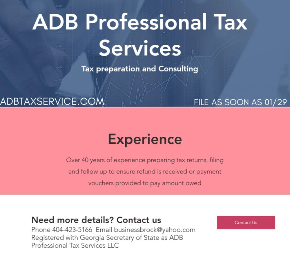 ADB PROFESSIONAL TAX SERVICE Request Consultation Marietta,