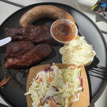 Johnson's Boucanière - 2 boneless rib plate with potato salad, coleslaw and boudin. - Barbeque Near Me - Lafayette, Louisiana