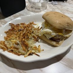 Cubano sandwich and hash browns.