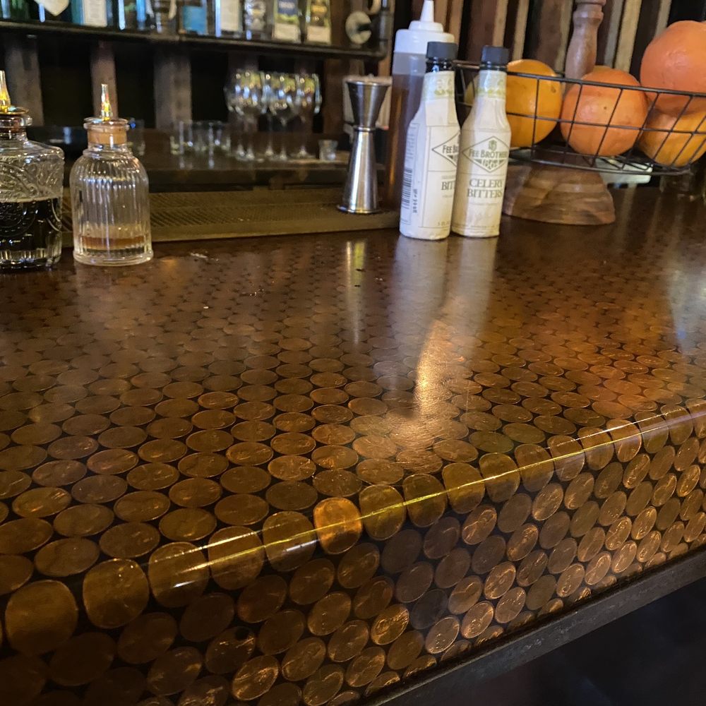 Cool Bartop! Pennies in the bar countertop. Cool Bartop! Pennies in the bar countertop.