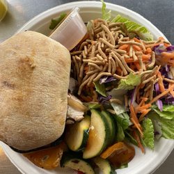 Brown Bag - Chicken sandwich, seasonal Ginger salad, and vegetables
