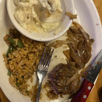 Texas Roadhouse - Mash potatoes * Rice * 8 oz New York Strip* 12 oz New York Strip* better choice with onions - Steakhouses Near Me - Ocoee, Florida Texas Roadhouse - Mash potatoes * Rice * 8 oz New York Strip* 12 oz New York Strip* better choice with onions - Steakhouses Near Me - Ocoee, Florida