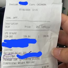 Receipt of 24lb package costing over $100 Receipt of 24lb package costing over $100