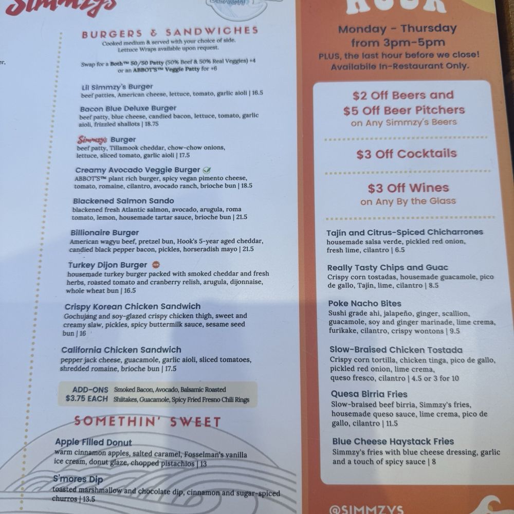 Simmzy's - Happy Hour Menu - American Near Me - Manhattan Beach, California