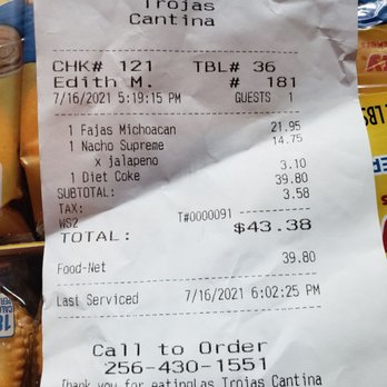 Las Trojas Cantina - Proof of my meal. - Mexican Near Me - Madison, Alabama Las Trojas Cantina - Proof of my meal. - Mexican Near Me - Madison, Alabama