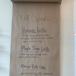 Badfish Coffee & Tea - Butcher paper on wall listing the specials