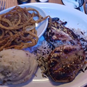Logan's Roadhouse - Mesquite Grilled Chicken with mashed potatoes and onions - Steakhouses Near Me - Greensboro, North Carolina Logan's Roadhouse - Mesquite Grilled Chicken with mashed potatoes and onions - Steakhouses Near Me - Greensboro, North Carolina