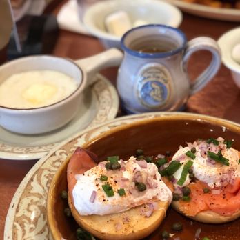 Another Broken Egg Cafe - Smoked salmon eggs benedict and grits. - Breakfast & Brunch Near Me - Clearwater Beach, Florida