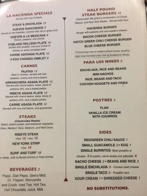 Menu photo 1 La Hacienda Moriarty, NM