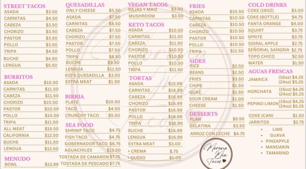 Menu photo 5 Morena Mia Tacos Artesia, CA