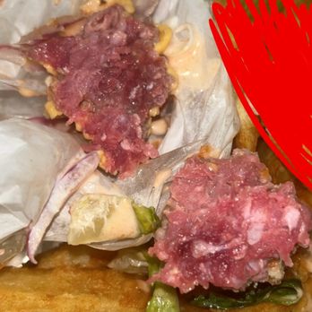Platter House - Photo of the raw hamburger I was served. "Fresh Burger" - Halal Near Me - Teaneck, New Jersey