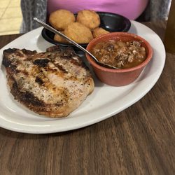 Loves Texas Style Bbq & Steakhouse - Pork chop, fried squash, meaty beans