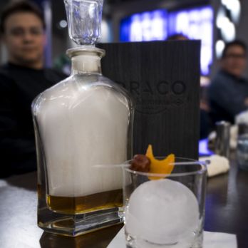 Draco Markham - Draco's Smoked Old Fashioned. Buffalo Trace bourbon, cherry bitters, tapped maple water, local maple syrup, bourbon marinated sour cherries. - Canadian (New) Near Me - Markham, Ontario