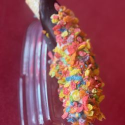 Fruity pebbles, chocolate covered banana