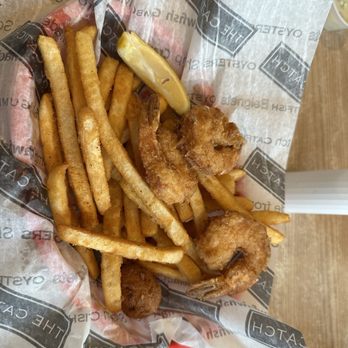 The Catch - This is the combo catfish and shrimp basket after the catfish is gone. - Seafood Near Me - Oklahoma City, Oklahoma