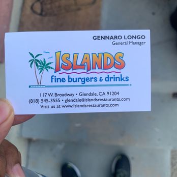 Islands Restaurant - The unprofessional "managers" business card. - Burgers Near Me - Glendale, California Islands Restaurant - The unprofessional "managers" business card. - Burgers Near Me - Glendale, California
