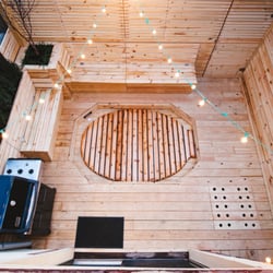 Digs - Digs built this with removable panels so the entire space can be used as one continuous space when the hot tub is not in use