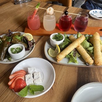 Truva - Mimosa flight, cheese rolls, and dolmas - Mediterranean Near Me - San Diego, California Truva - Mimosa flight, cheese rolls, and dolmas - Mediterranean Near Me - San Diego, California