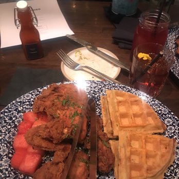 Yardbird - Chicken and Waffles - The chicken was juicy and the waffles delicious and paired well with the sauces provided. - New American Near Me - Washington, DC, District of Columbia Yardbird - Chicken and Waffles - The chicken was juicy and the waffles delicious and paired well with the sauces provided. - New American Near Me - Washington, DC, District of Columbia