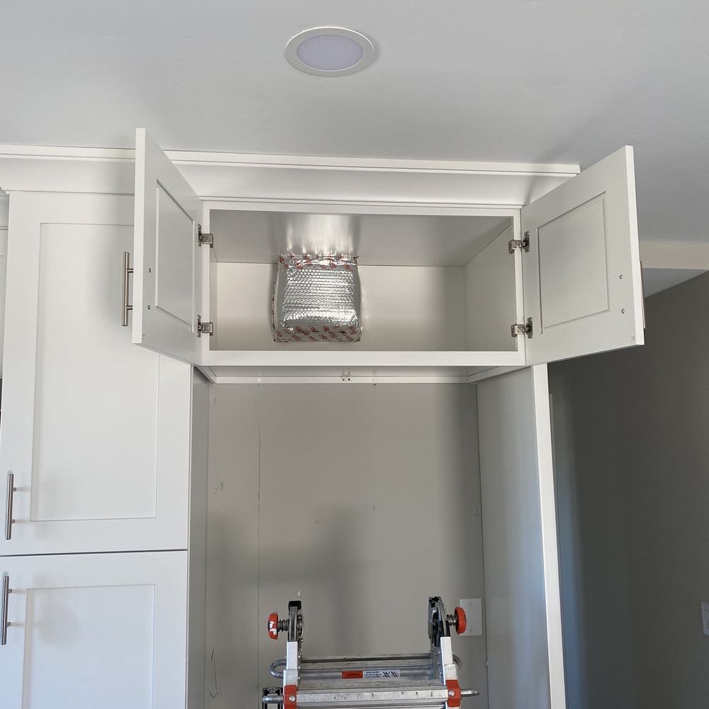 Duct run route to kitchen to supply air to bedroom. Duct run route to kitchen to supply air to bedroom.