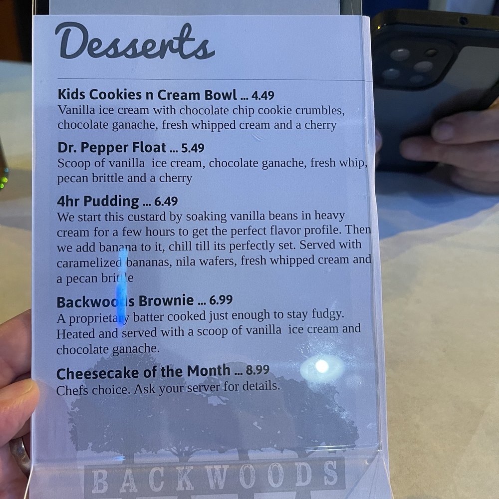 Backwoods - Dessert menu - American Near Me - Dublin, Texas