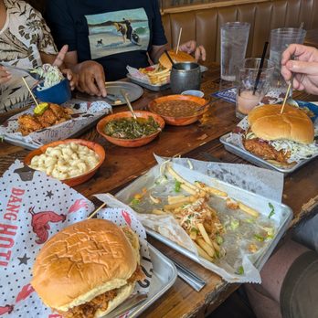 Tumble 22 - All the sides and fixings with the sandwiches. The Southern, The Tupelo Hot Honey and the Korean O.G. - Chicken Shop Near Me - Houston, Texas