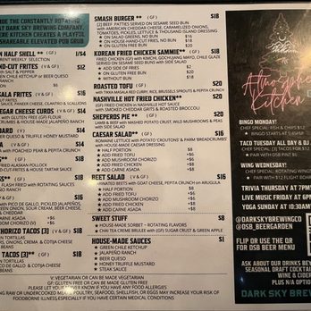 Dark Sky Brewing - Food menu as of 3/27/2026 - Breweries Near Me - Flagstaff, Arizona