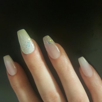 Maxim Nails & Spa - Pink and white and glitter ombre powder set by Angie - Nail Salons Near Me - Houston, Texas