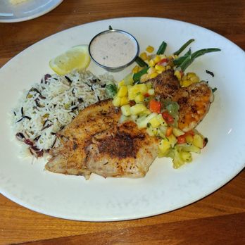 Harbor Lights - Blackened Northwest Rockfish with rice and vegetables. - Seafood Near Me - Tacoma, Washington Harbor Lights - Blackened Northwest Rockfish with rice and vegetables. - Seafood Near Me - Tacoma, Washington