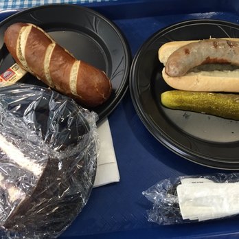 Snowbird - Bratwurst with pretzel roll and cake - Ski Resorts Near Me - Snowbird, Utah