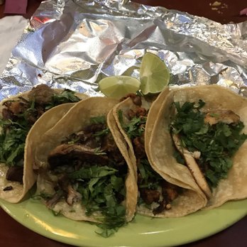 Villa del Rey cocina mexicana - More street tacos (ordered without onions); from left to right carnitas, carnitas, al pastor and pescado. Delicious! - New Mexican Cuisine Near Me - Mobile, Alabama