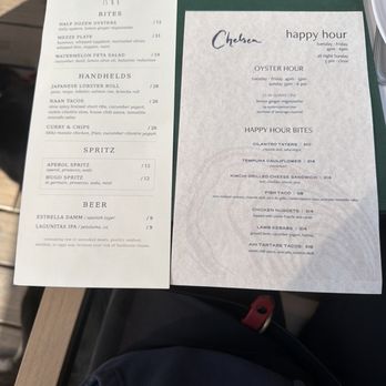 Chelsea - Deck Menu happy hour menu and oysters - New American Near Me - Santa Monica, California