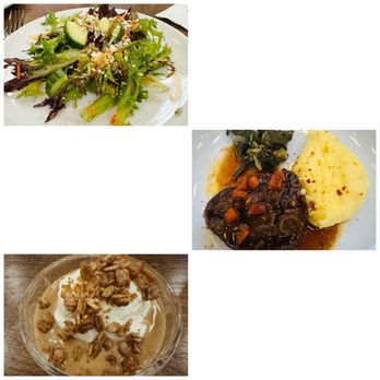 Olive + Oak - House Salad, Beef Tenderloin & Butterscotch Pot de Creme. - Wine Bars Near Me - Saint Louis, Missouri