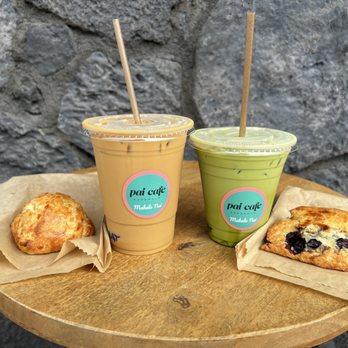 Pai Cafe - Cheddar scone, Hawaiian latte, matcha latte and blueberry scone - Coffee & Tea Near Me - Honolulu, Hawaii