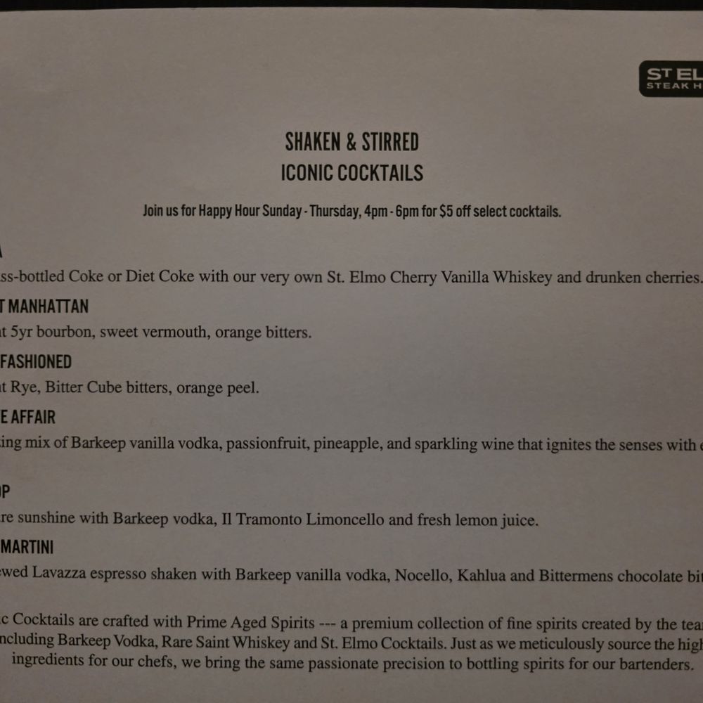 St. Elmo Steak House - 2025-12-28 Iconic Cocktail Menu - Steakhouses Near Me - Indianapolis, Indiana St. Elmo Steak House - 2025-12-28 Iconic Cocktail Menu - Steakhouses Near Me - Indianapolis, Indiana