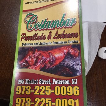 Parrillada & Lechonera Costambar - Their menu (mostly used for takeout, can be used inside too), some of it in SPA/ENG. Offers different types of meals. (11/27/2017) - Dominican Near Me - Paterson, New Jersey Parrillada & Lechonera Costambar - Their menu (mostly used for takeout, can be used inside too), some of it in SPA/ENG. Offers different types of meals. (11/27/2017) - Dominican Near Me - Paterson, New Jersey