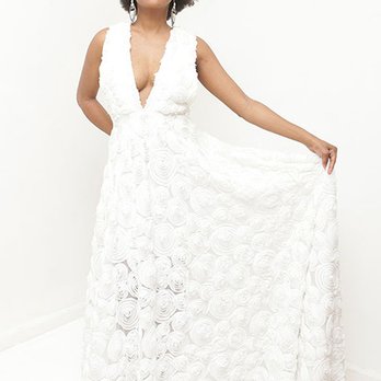 Lordana - Plunge neckline  A line wedding gown. - Bridal Near Me - Brooklyn, New York