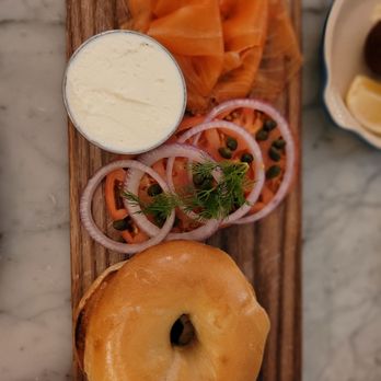 Russ & Daughters Cafe - Classic board with plain bagel- heaven - Bagels Near Me - New York, New York