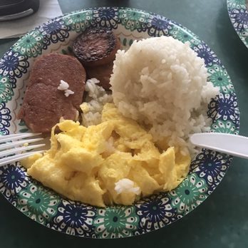 Joey's Kitchen - Breakfast platter (scrambled eggs, rice, spam, sausage) - Asian Fusion Near Me - Lahaina, Hawaii Joey's Kitchen - Breakfast platter (scrambled eggs, rice, spam, sausage) - Asian Fusion Near Me - Lahaina, Hawaii