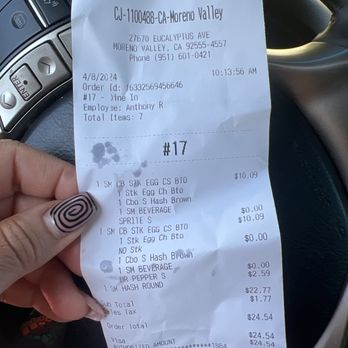 Carl's Jr - Receipt from this trip - Fast Food Near Me - Moreno Valley, California Carl's Jr - Receipt from this trip - Fast Food Near Me - Moreno Valley, California