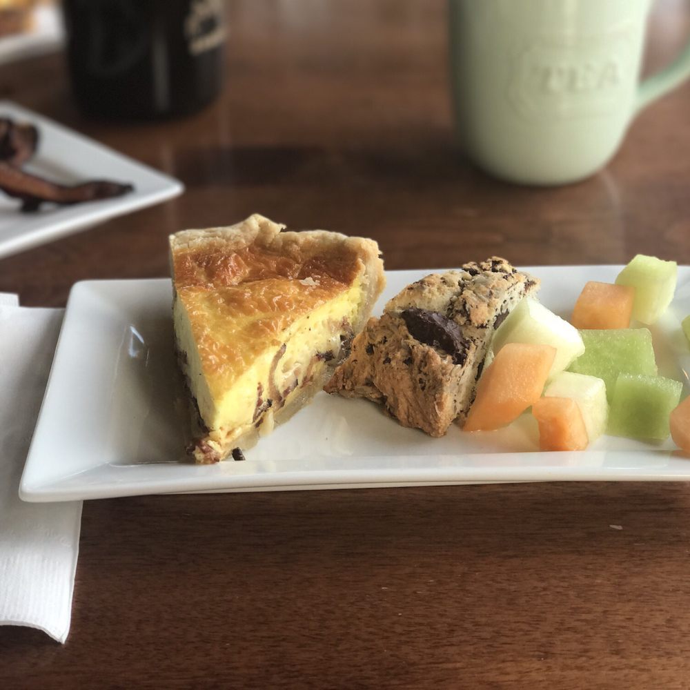 The Friendly Fox - Bacon cheddar quiche , with scone and fruit - Cafes Near Me - Fort Wayne, Indiana The Friendly Fox - Bacon cheddar quiche , with scone and fruit - Cafes Near Me - Fort Wayne, Indiana