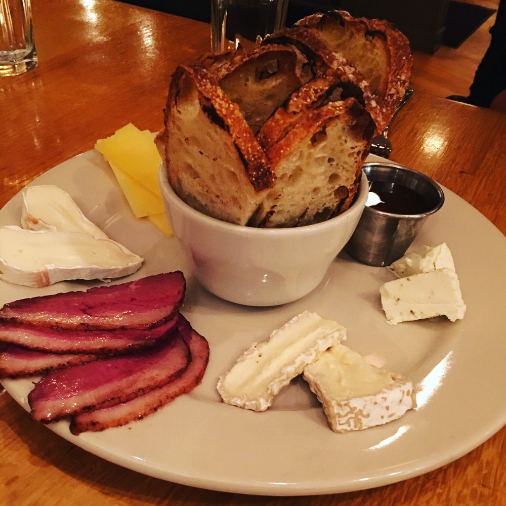 Farmer's Table - Local cheese board with grilled bread smoked duck and local honey - New American Near Me - New Canaan, Connecticut Farmer's Table - Local cheese board with grilled bread smoked duck and local honey - New American Near Me - New Canaan, Connecticut