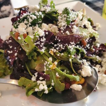 Charred Brick Oven - Mesclun Salad with Dried Cranberries, Goat Cheese, Sugar coated Walnuts with Raspberry Vinaigrette. Amazing! - Pizza Near Me - Seaford, New York Charred Brick Oven - Mesclun Salad with Dried Cranberries, Goat Cheese, Sugar coated Walnuts with Raspberry Vinaigrette. Amazing! - Pizza Near Me - Seaford, New York